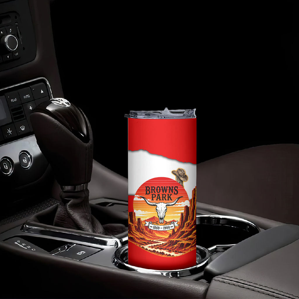 Isom Dart Outlaw Of The Green River Browns Park Skinny Tumbler Vintage Western Black Cowboy Skull Desert Sunset