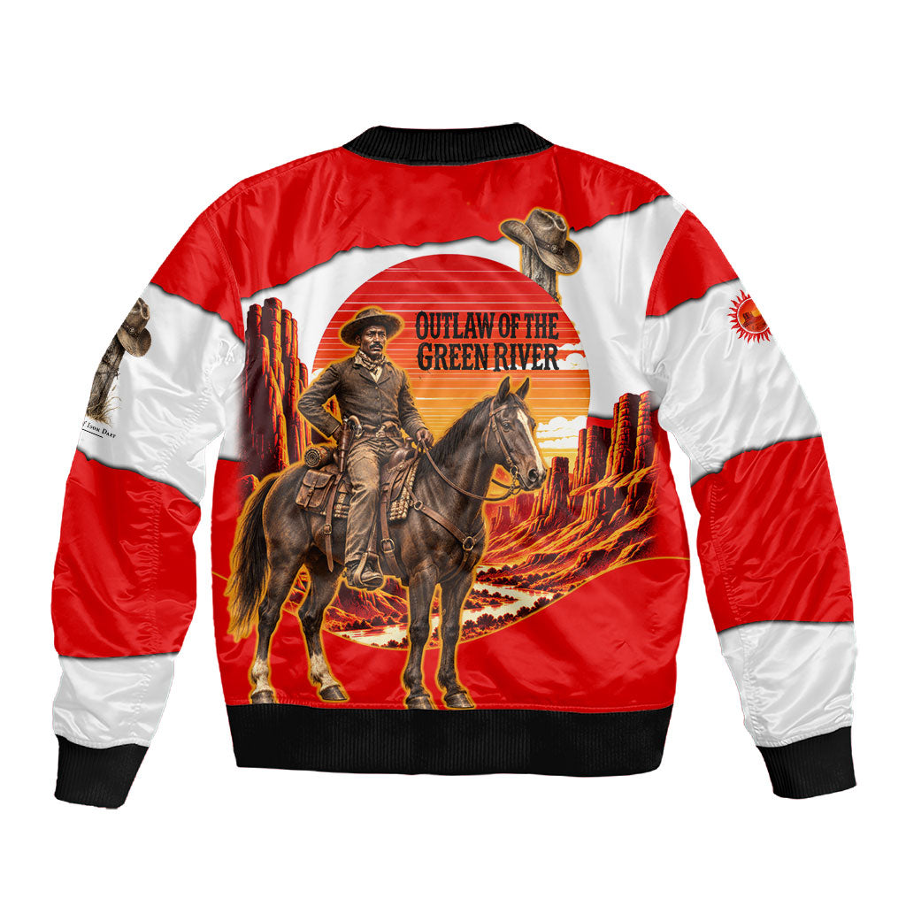 Isom Dart Outlaw Of The Green River Browns Park Sleeve Zip Bomber Jacket Vintage Western Black Cowboy Skull Desert Sunset
