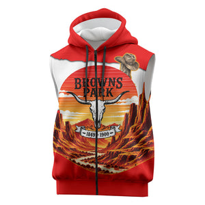 Isom Dart Outlaw Of The Green River Browns Park Sleeveless Zip Hoodie Vintage Western Black Cowboy Skull Desert Sunset