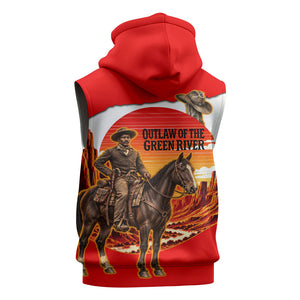 Isom Dart Outlaw Of The Green River Browns Park Sleeveless Zip Hoodie Vintage Western Black Cowboy Skull Desert Sunset