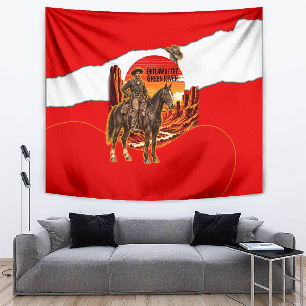Isom Dart Outlaw Of The Green River Browns Park Tapestry Vintage Western Black Cowboy Skull Desert Sunset