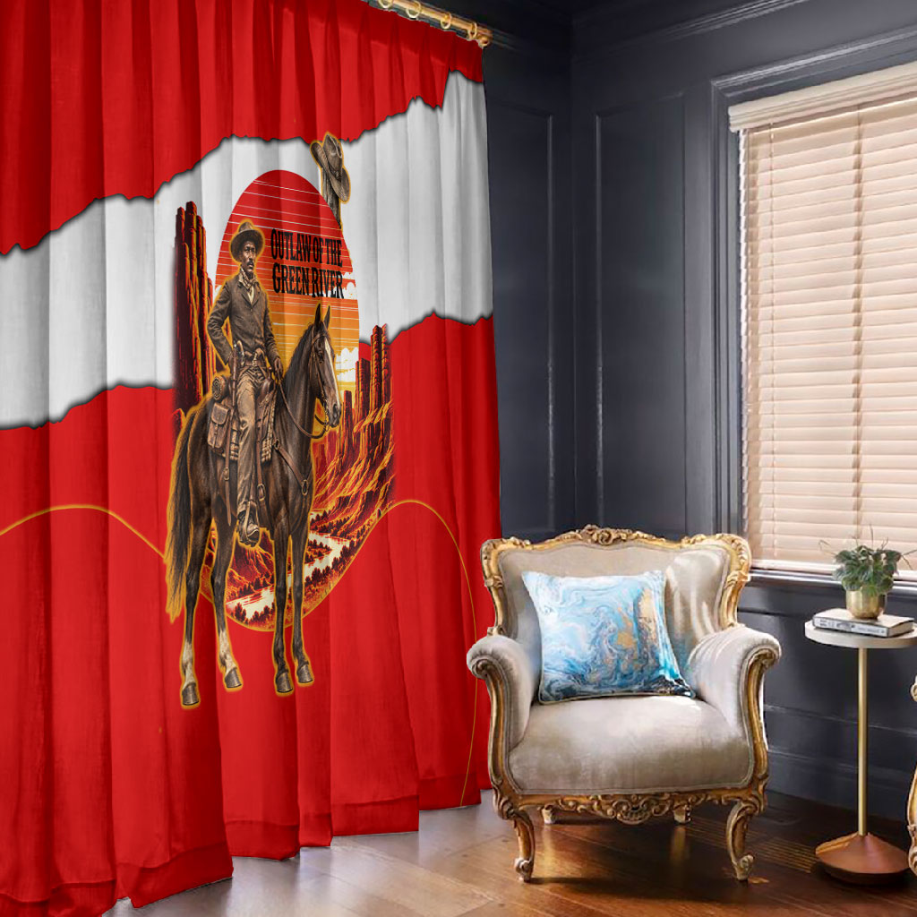 Isom Dart Outlaw Of The Green River Browns Park Window Curtain Vintage Western Black Cowboy Skull Desert Sunset
