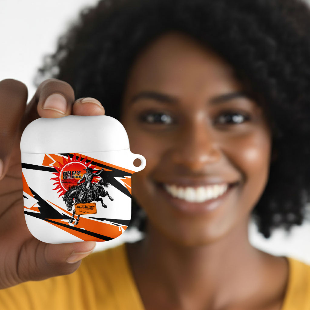 Isom Dart Black Cowboy Rider Of The Lost Frontier AirPods Case Vintage Western Outlaw Graphic Illustration Wild West Legend