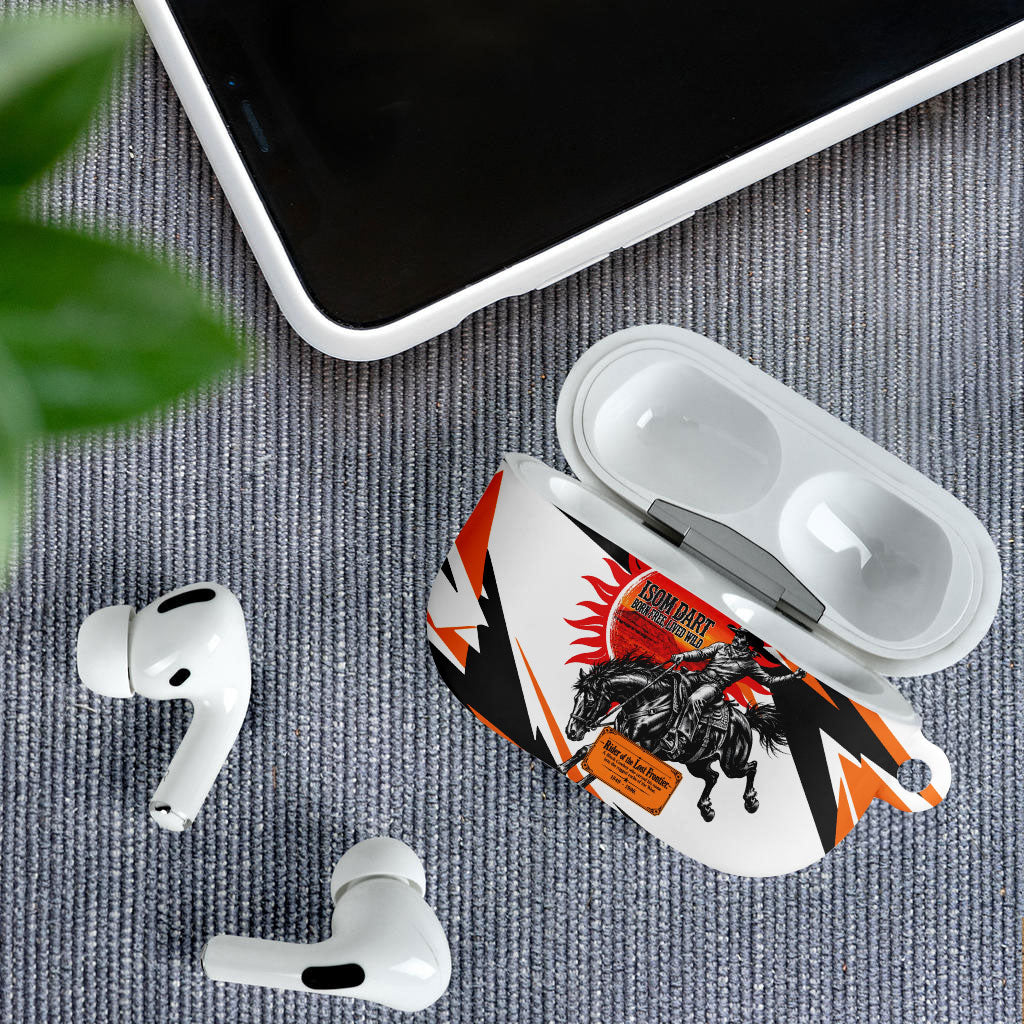 Isom Dart Black Cowboy Rider Of The Lost Frontier AirPods Case Vintage Western Outlaw Graphic Illustration Wild West Legend