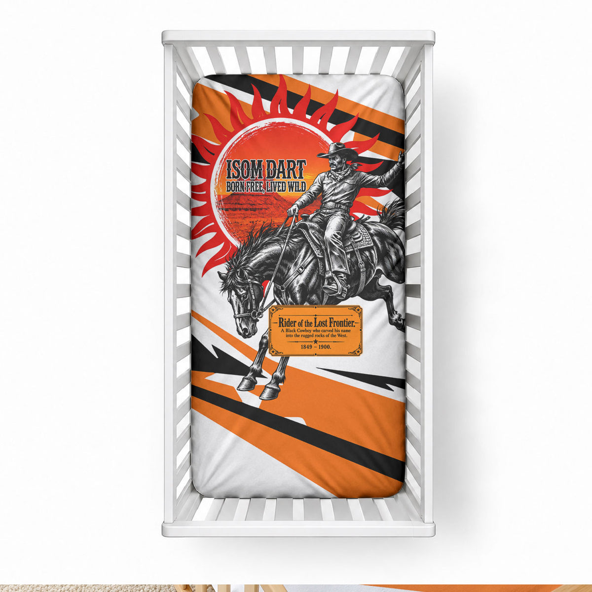 Isom Dart Black Cowboy Rider Of The Lost Frontier Baby Bed Cover Vintage Western Outlaw Graphic Illustration Wild West Legend