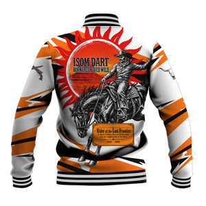 Isom Dart Black Cowboy Rider Of The Lost Frontier Baseball Jacket Vintage Western Outlaw Graphic Illustration Wild West Legend