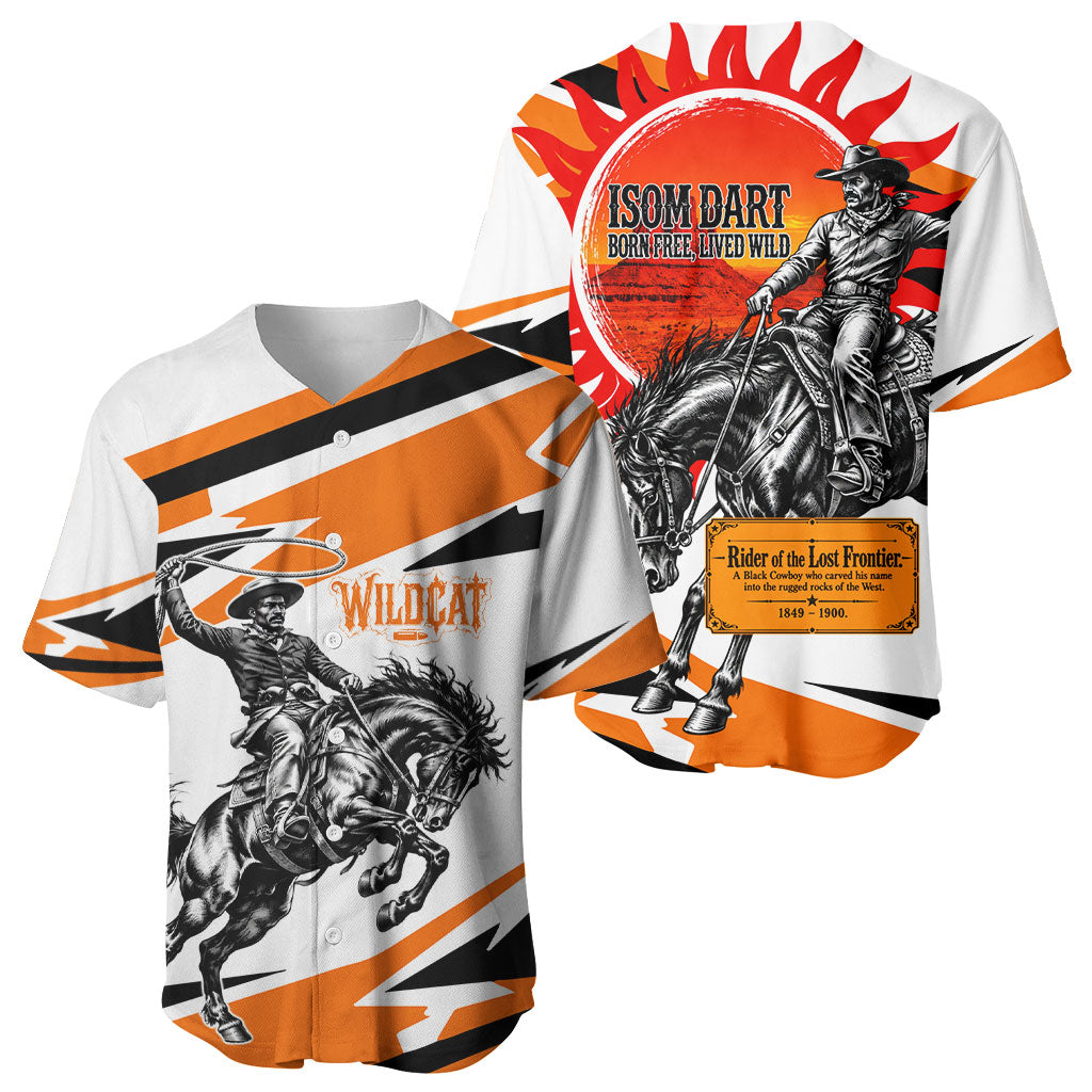Isom Dart Black Cowboy Rider Of The Lost Frontier Baseball Jersey Vintage Western Outlaw Graphic Illustration Wild West Legend