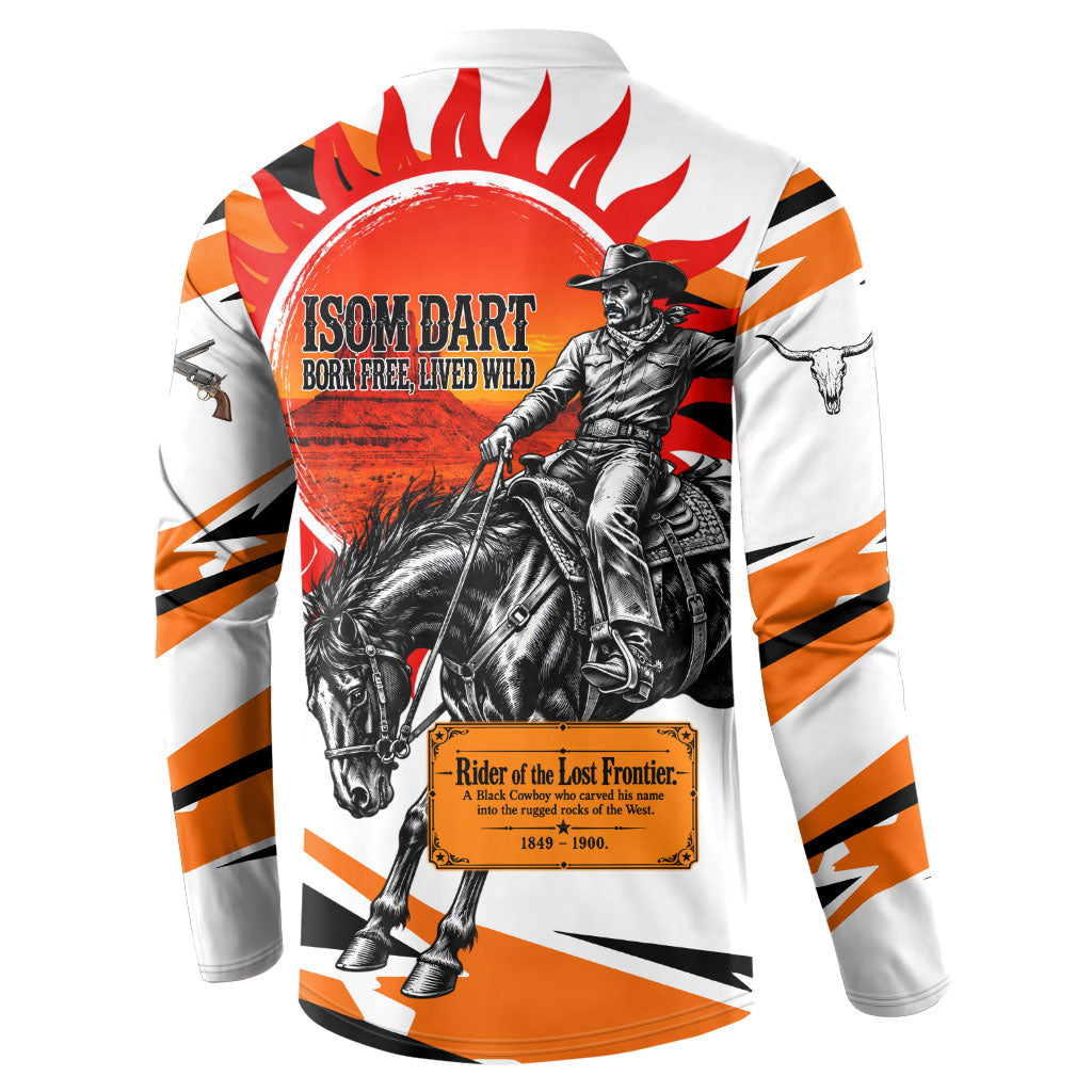 Isom Dart Black Cowboy Rider Of The Lost Frontier Button Sweatshirt Vintage Western Outlaw Graphic Illustration Wild West Legend