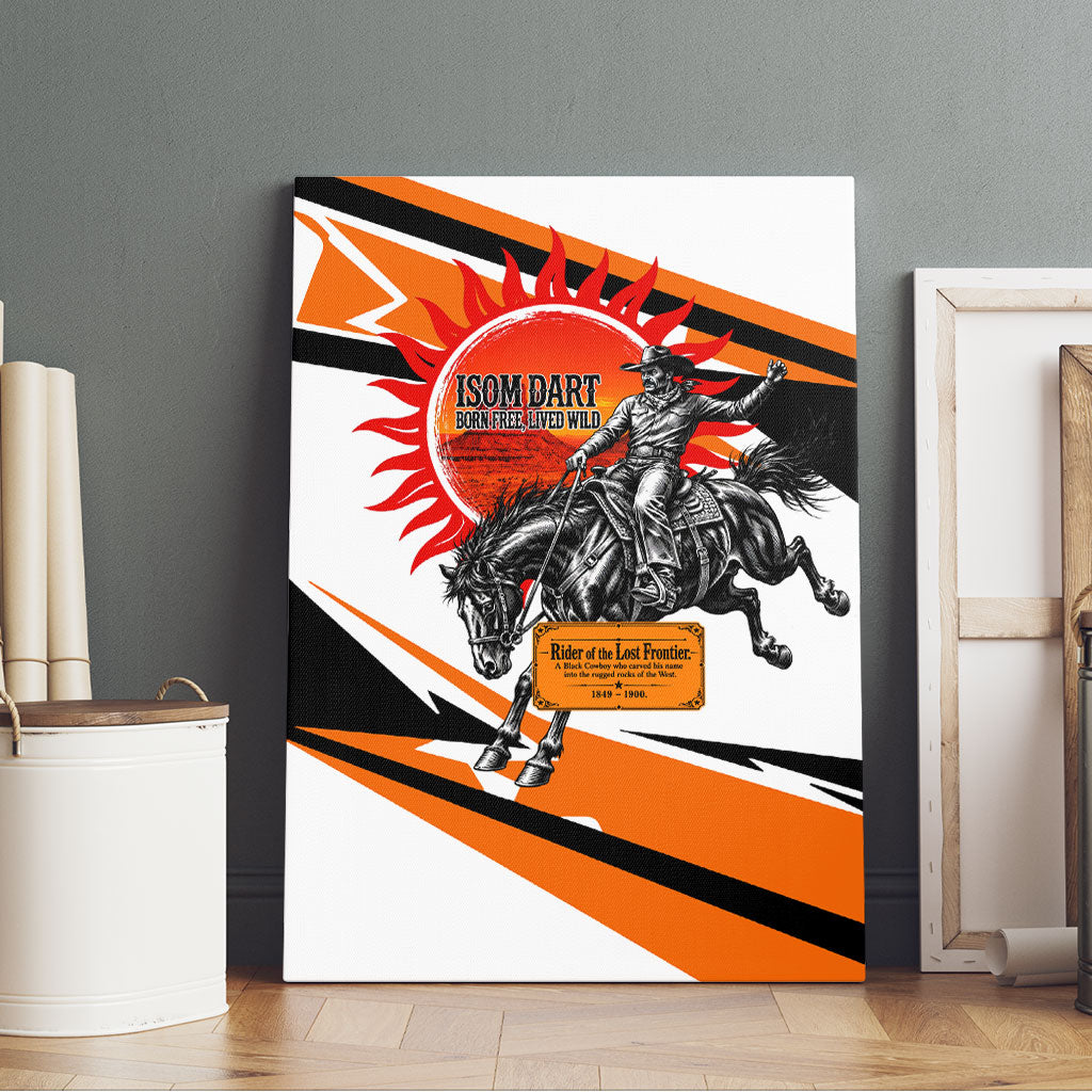 Isom Dart Black Cowboy Rider Of The Lost Frontier Canvas Wall Art Vintage Western Outlaw Graphic Illustration Wild West Legend
