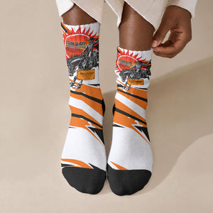 Isom Dart Black Cowboy Rider Of The Lost Frontier Crew Socks Vintage Western Outlaw Graphic Illustration Wild West Legend