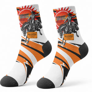 Isom Dart Black Cowboy Rider Of The Lost Frontier Crew Socks Vintage Western Outlaw Graphic Illustration Wild West Legend
