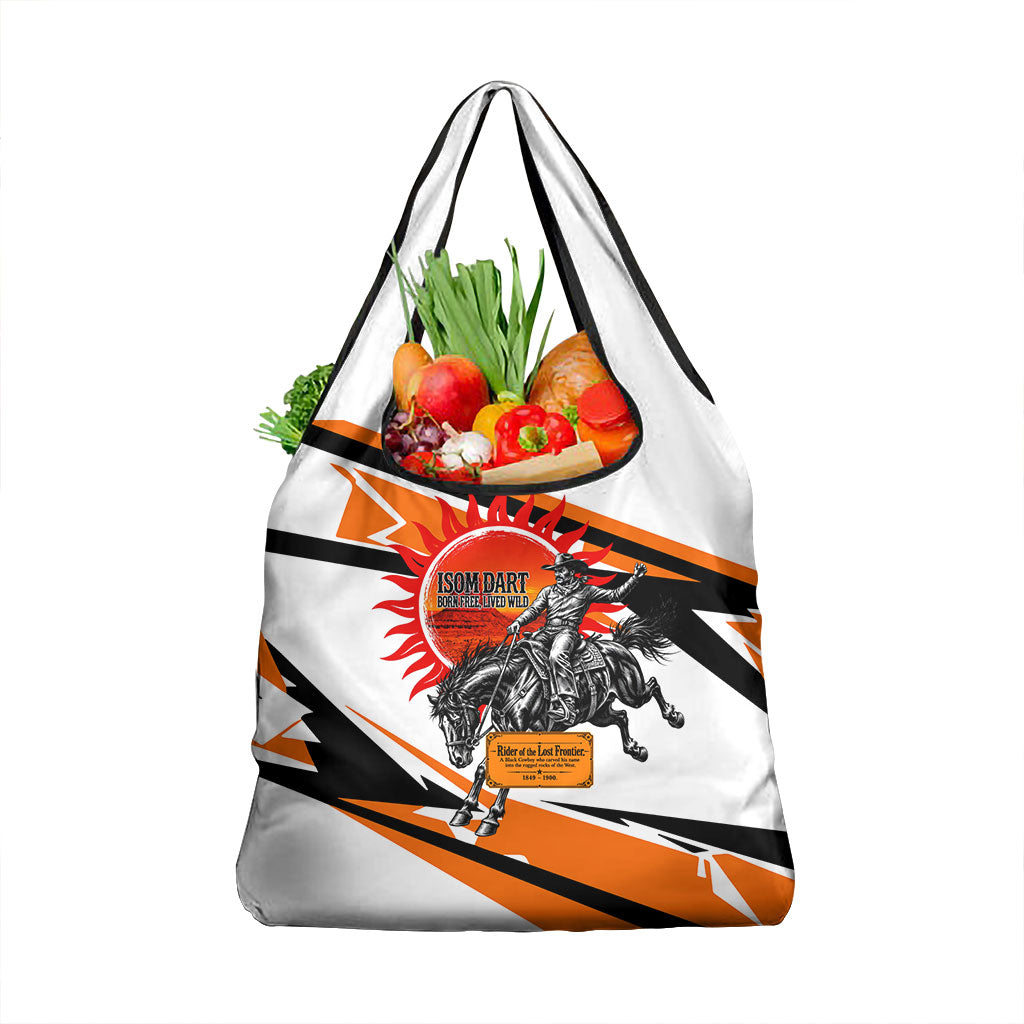 Isom Dart Black Cowboy Rider Of The Lost Frontier Grocery Bag Vintage Western Outlaw Graphic Illustration Wild West Legend
