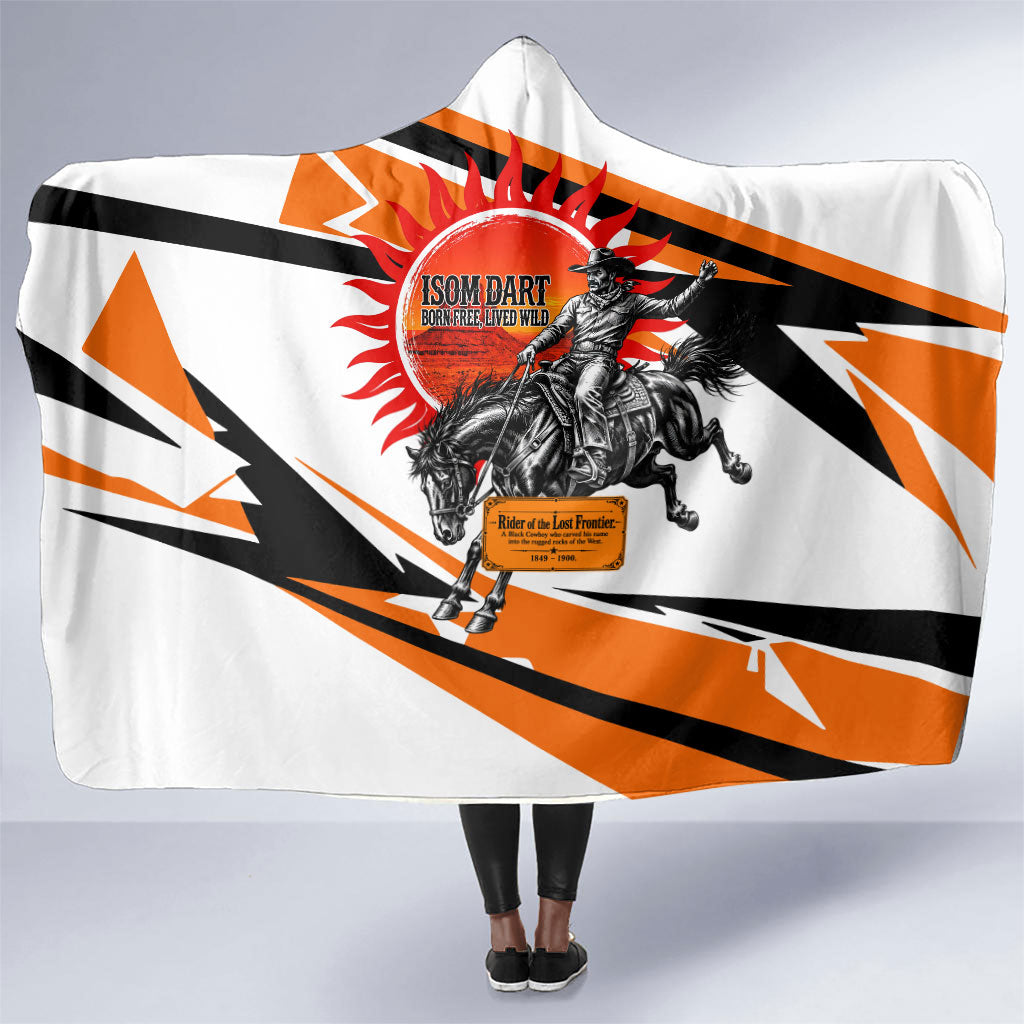 Isom Dart Black Cowboy Rider Of The Lost Frontier Hooded Blanket Vintage Western Outlaw Graphic Illustration Wild West Legend