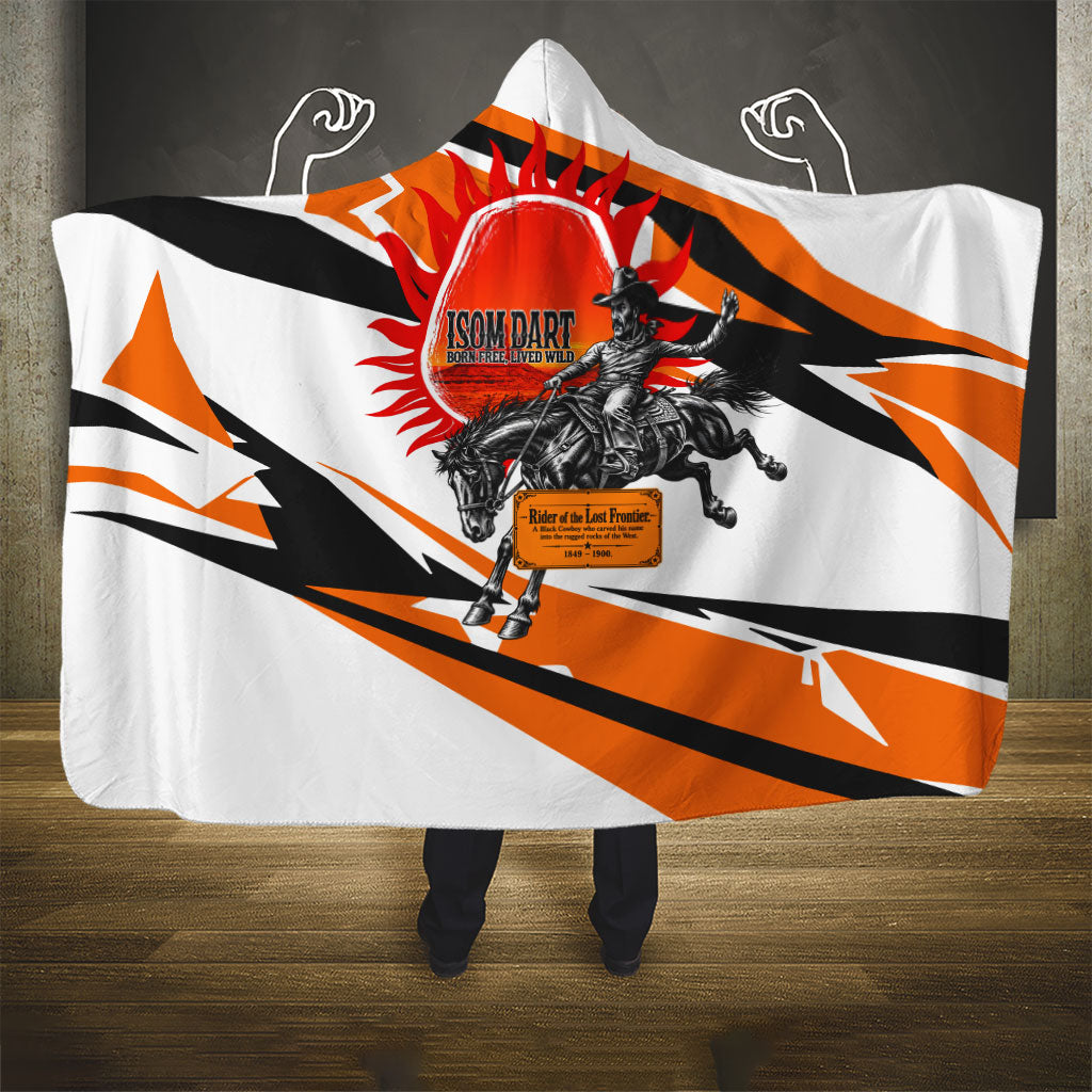 Isom Dart Black Cowboy Rider Of The Lost Frontier Hooded Blanket Vintage Western Outlaw Graphic Illustration Wild West Legend
