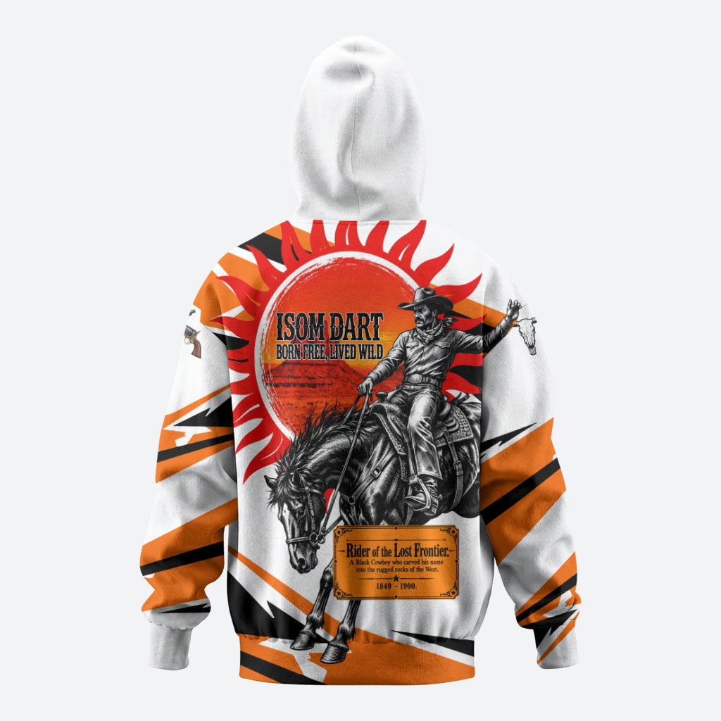 Isom Dart Black Cowboy Rider Of The Lost Frontier Hoodie Vintage Western Outlaw Graphic Illustration Wild West Legend