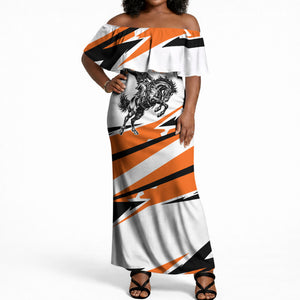 Isom Dart Black Cowboy Rider Of The Lost Frontier Off Shoulder Maxi Dress Vintage Western Outlaw Graphic Illustration Wild West Legend