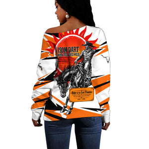 Isom Dart Black Cowboy Rider Of The Lost Frontier Off Shoulder Sweater Vintage Western Outlaw Graphic Illustration Wild West Legend