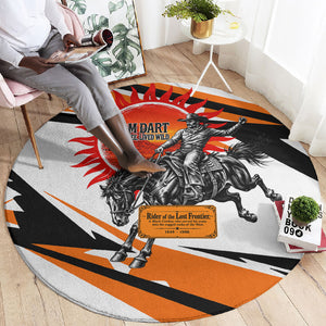 Isom Dart Black Cowboy Rider Of The Lost Frontier Round Carpet Vintage Western Outlaw Graphic Illustration Wild West Legend