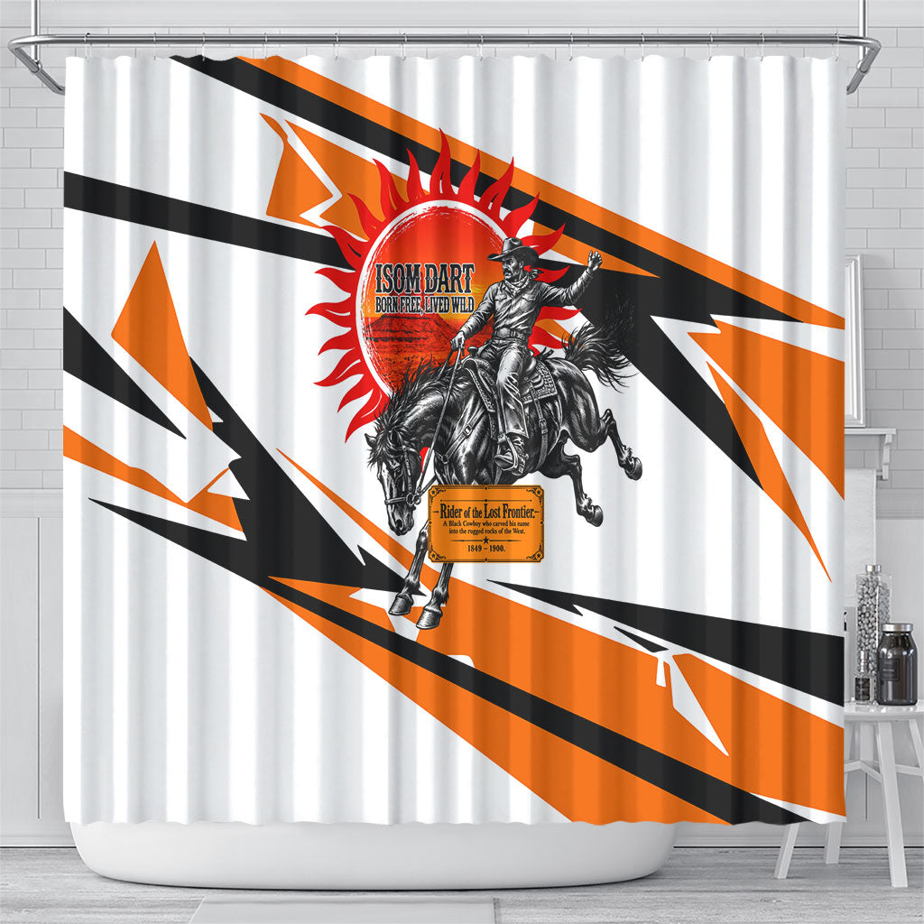 Isom Dart Black Cowboy Rider Of The Lost Frontier Shower Curtain Vintage Western Outlaw Graphic Illustration Wild West Legend