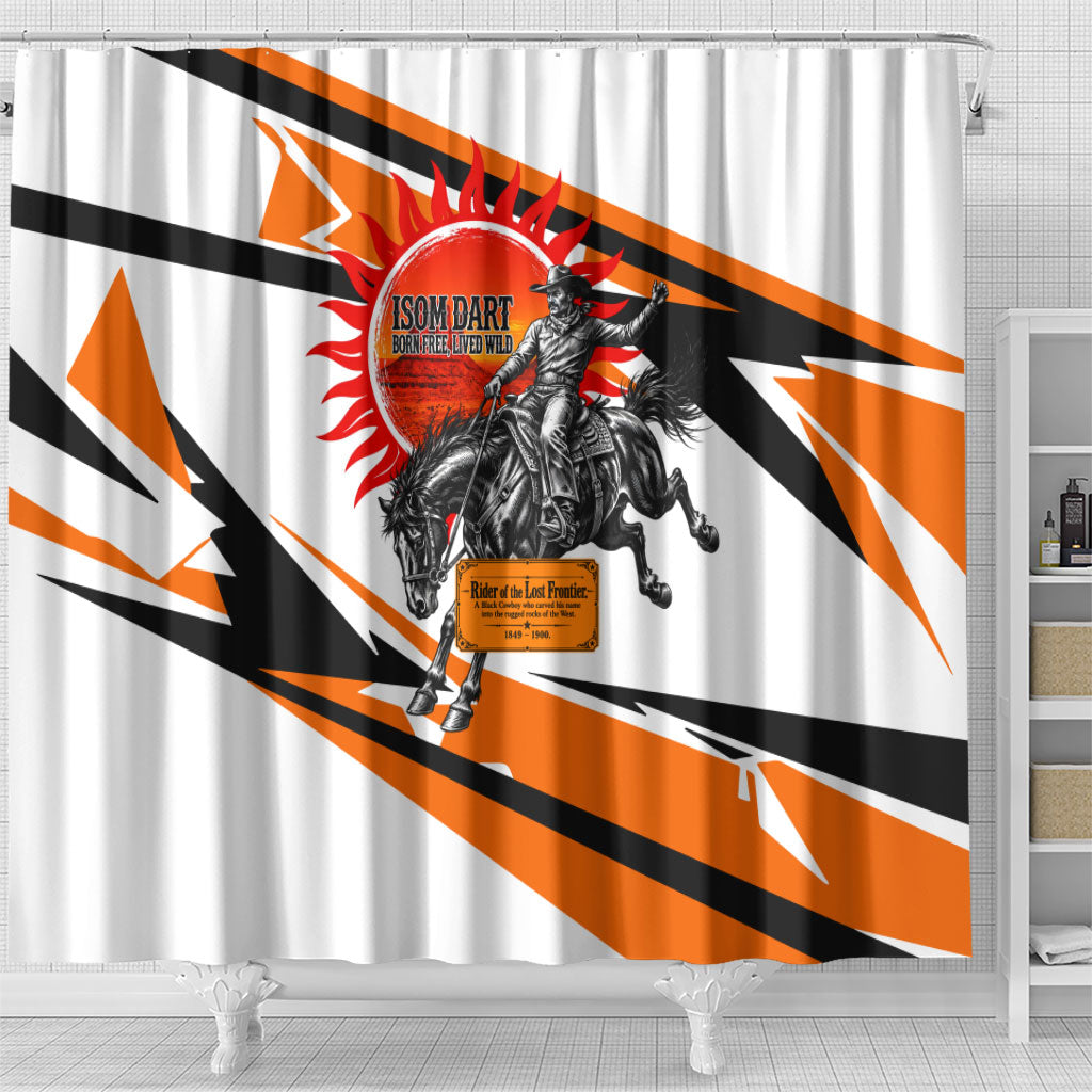 Isom Dart Black Cowboy Rider Of The Lost Frontier Shower Curtain Vintage Western Outlaw Graphic Illustration Wild West Legend