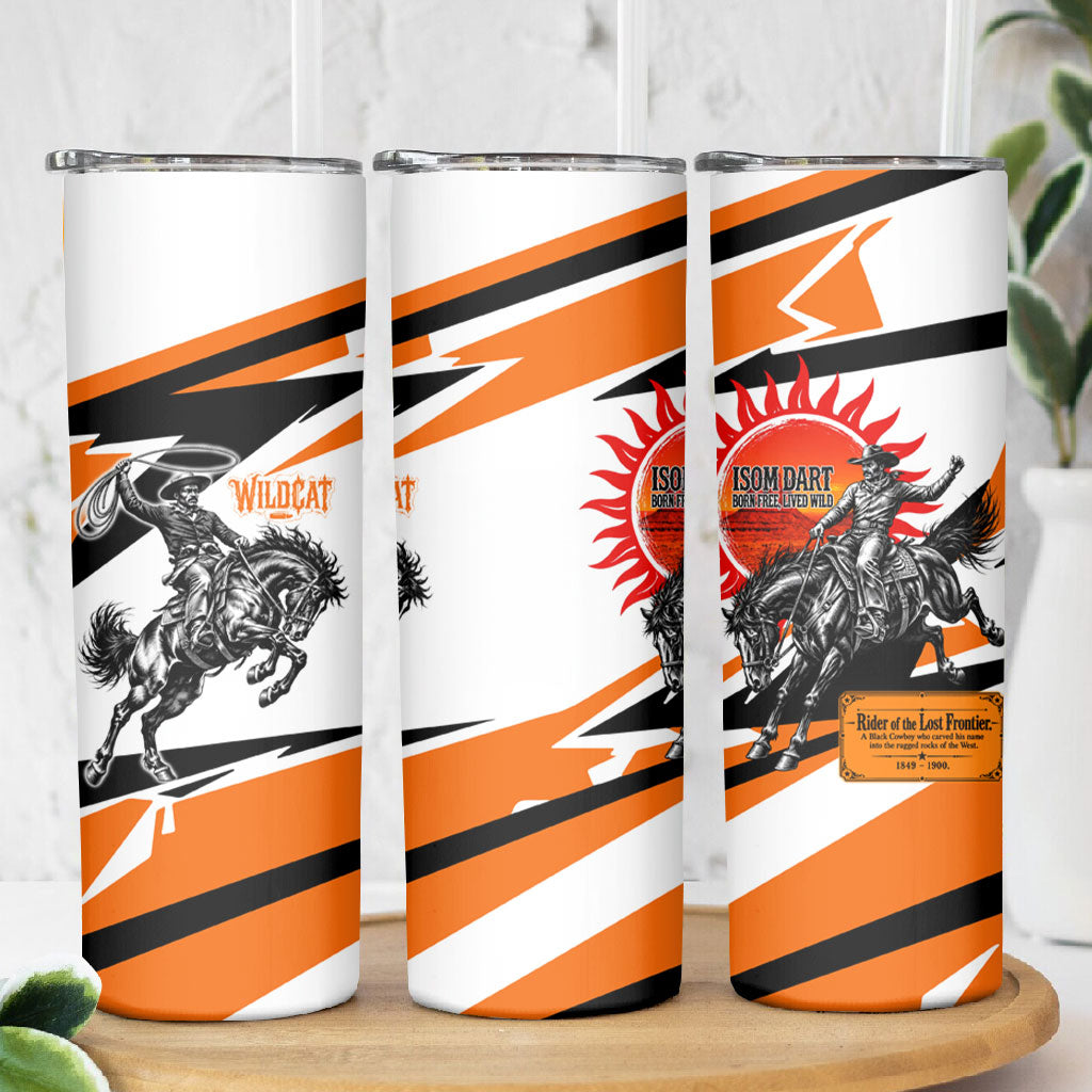 Isom Dart Black Cowboy Rider Of The Lost Frontier Skinny Tumbler Vintage Western Outlaw Graphic Illustration Wild West Legend