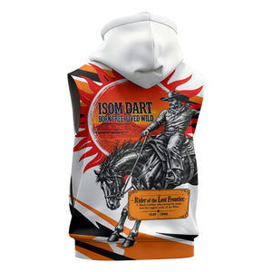 Isom Dart Black Cowboy Rider Of The Lost Frontier Sleeveless Zip Hoodie Vintage Western Outlaw Graphic Illustration Wild West Legend