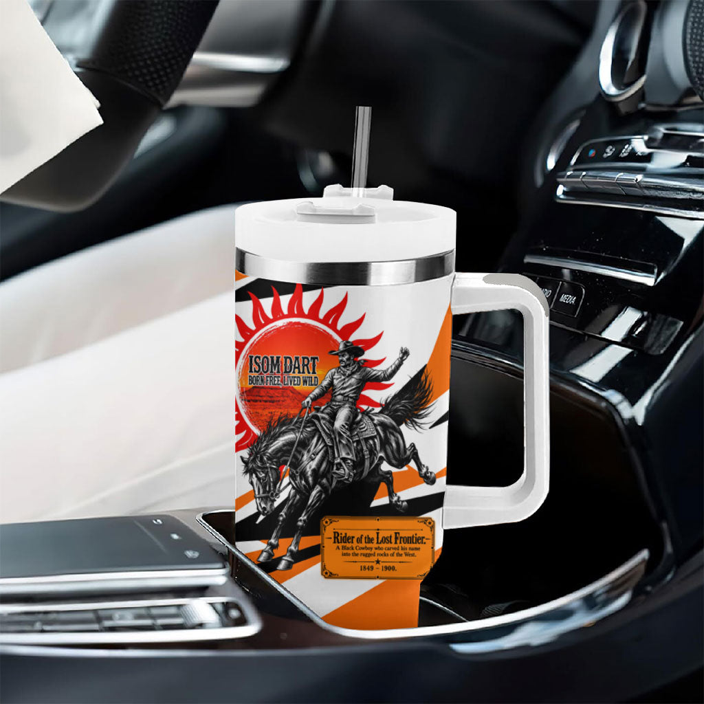 Isom Dart Black Cowboy Rider Of The Lost Frontier Tumbler With Handle Vintage Western Outlaw Graphic Illustration Wild West Legend