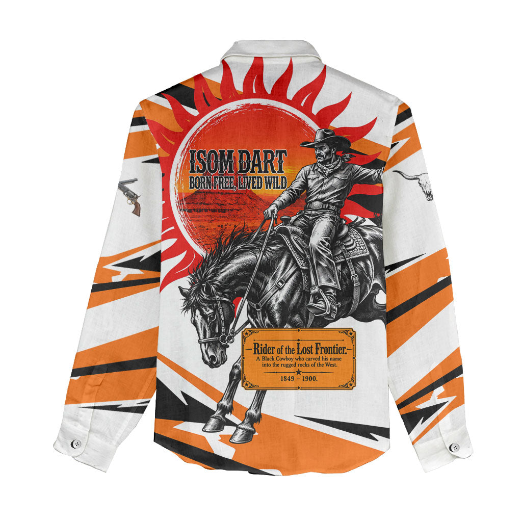 Isom Dart Black Cowboy Rider Of The Lost Frontier Women Casual Shirt Vintage Western Outlaw Graphic Illustration Wild West Legend