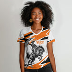Isom Dart Black Cowboy Rider Of The Lost Frontier Women V-Neck T-Shirt Vintage Western Outlaw Graphic Illustration Wild West Legend