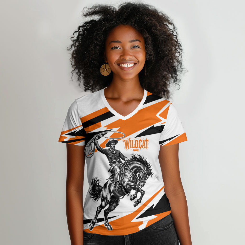 Isom Dart Black Cowboy Rider Of The Lost Frontier Women V-Neck T-Shirt Vintage Western Outlaw Graphic Illustration Wild West Legend