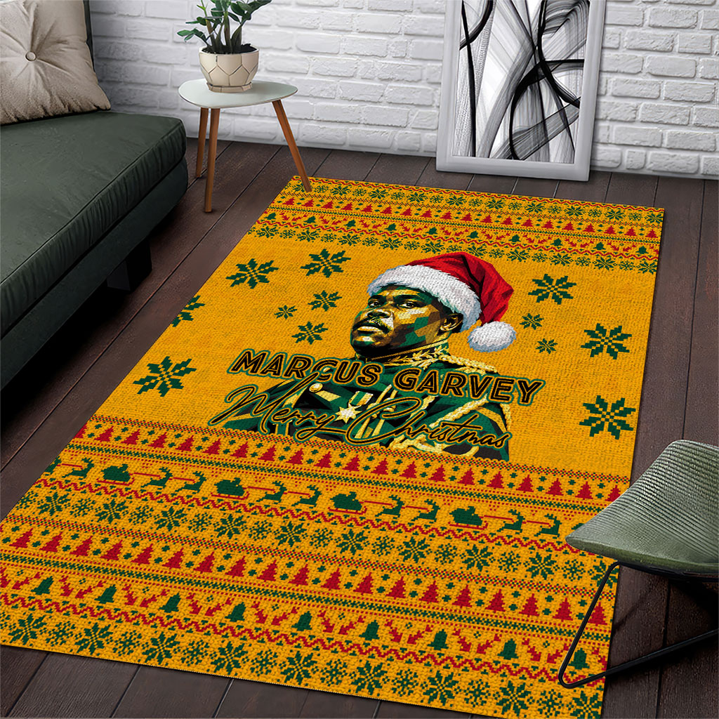 Marcus Garvey Christmas Area Rug Inspirational History Quote Ugly Knitted Pattern Festive