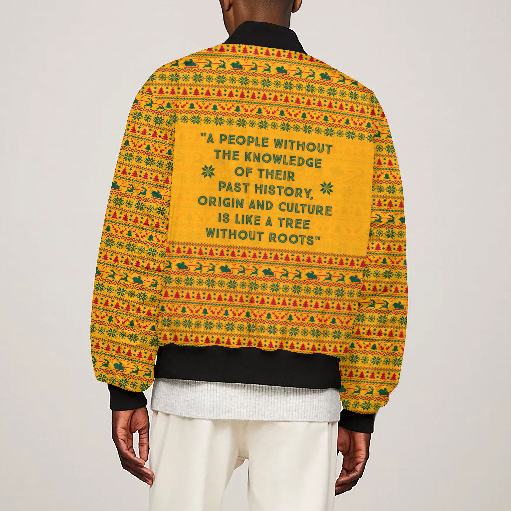 Marcus Garvey Christmas Bomber Jacket Inspirational History Quote Ugly Knitted Pattern Festive