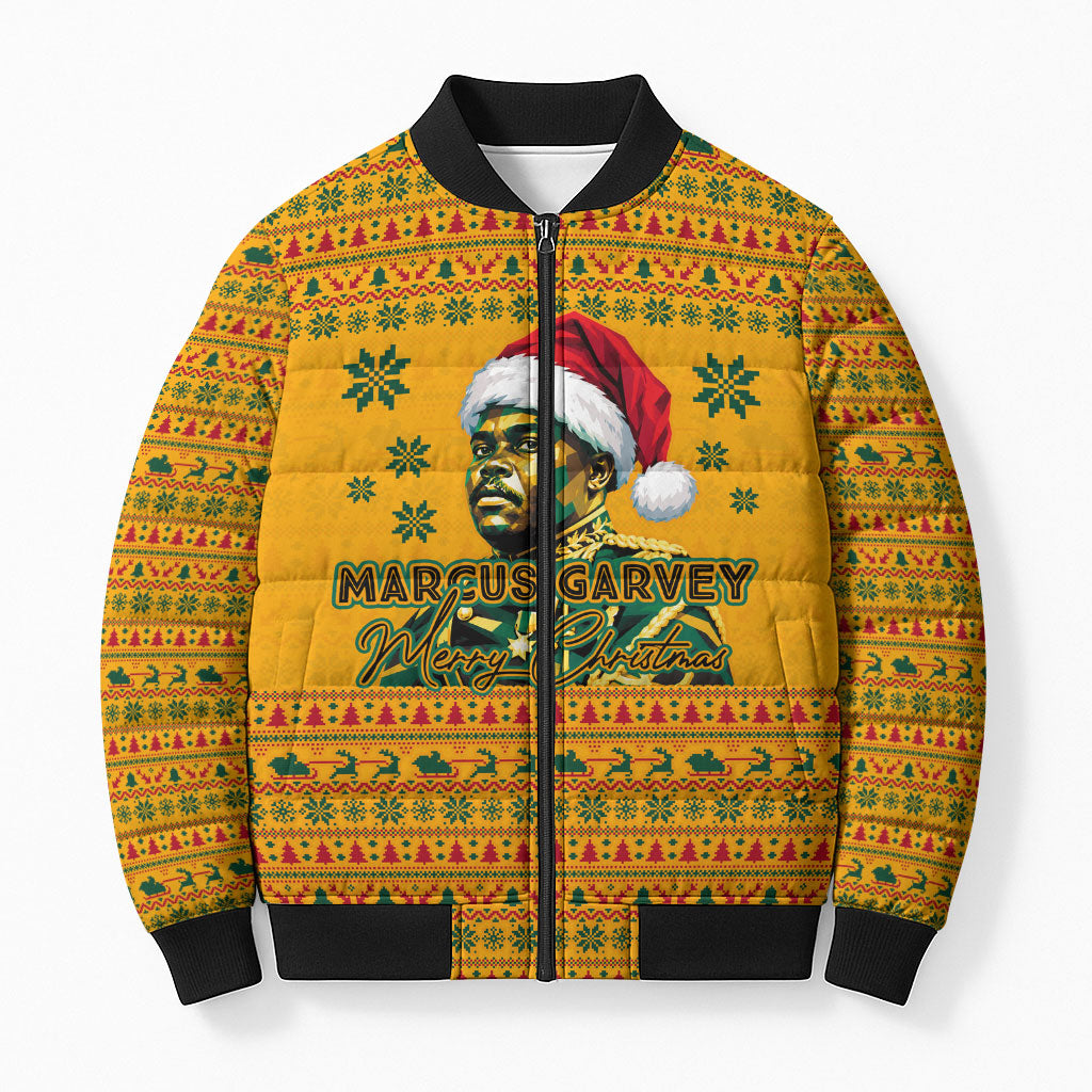 Marcus Garvey Christmas Bomber Puffer Jacket Inspirational History Quote Ugly Knitted Pattern Festive