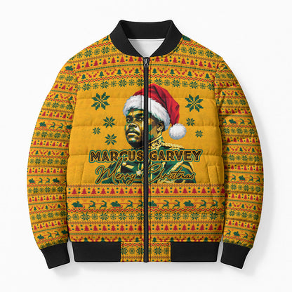 Marcus Garvey Christmas Bomber Puffer Jacket Inspirational History Quote Ugly Knitted Pattern Festive