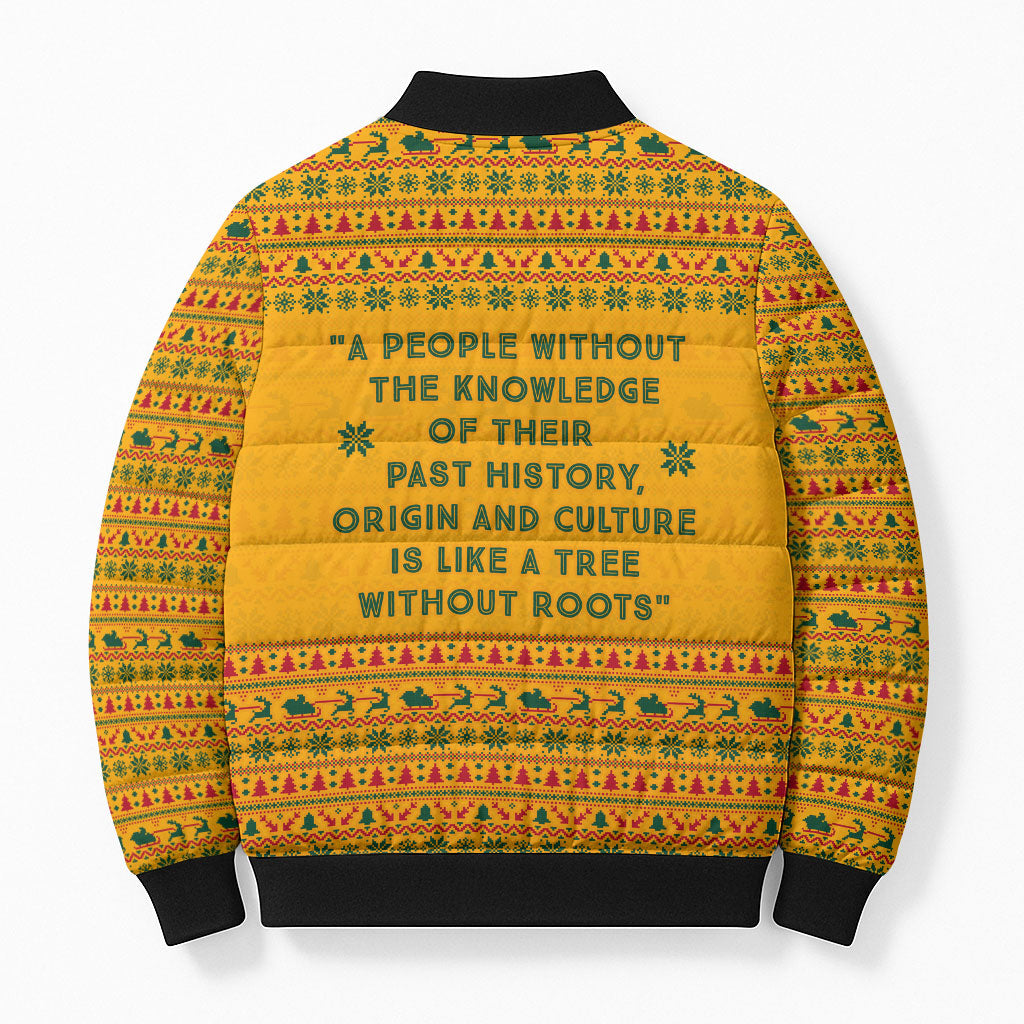 Marcus Garvey Christmas Bomber Puffer Jacket Inspirational History Quote Ugly Knitted Pattern Festive