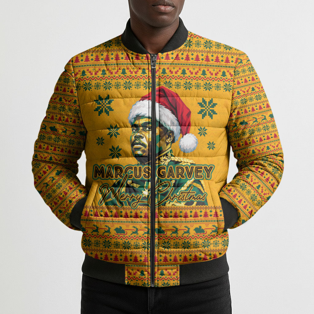 Marcus Garvey Christmas Bomber Puffer Jacket Inspirational History Quote Ugly Knitted Pattern Festive