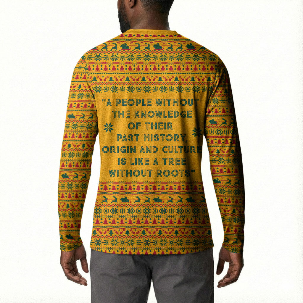 Marcus Garvey Christmas Button Sweatshirt Inspirational History Quote Ugly Knitted Pattern Festive