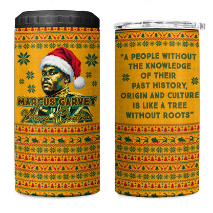 Marcus Garvey Christmas 4 in 1 Can Cooler Tumbler Inspirational History Quote Ugly Knitted Pattern Festive