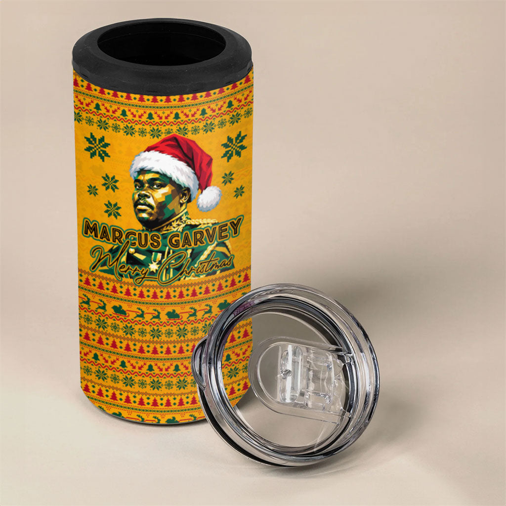 Marcus Garvey Christmas 4 in 1 Can Cooler Tumbler Inspirational History Quote Ugly Knitted Pattern Festive