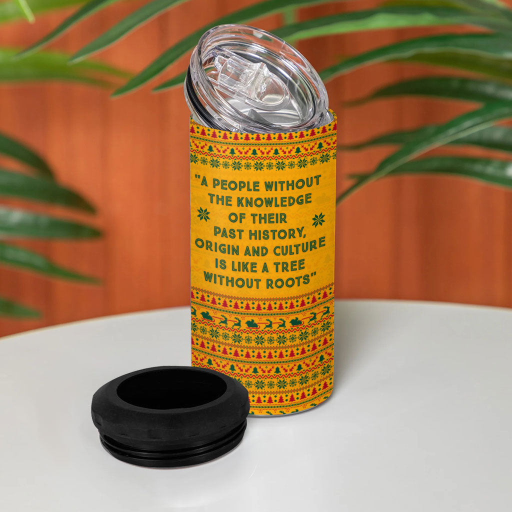 Marcus Garvey Christmas 4 in 1 Can Cooler Tumbler Inspirational History Quote Ugly Knitted Pattern Festive