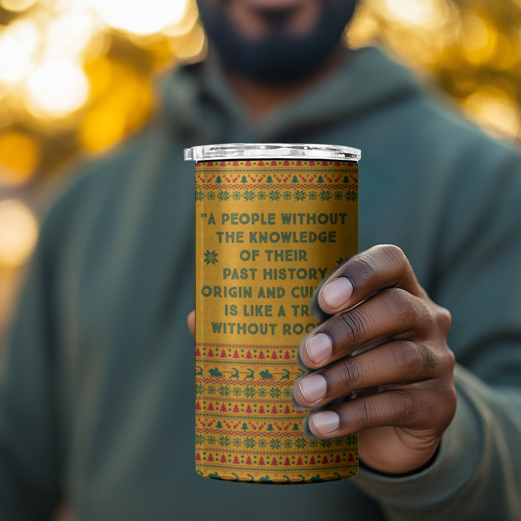 Marcus Garvey Christmas 4 in 1 Can Cooler Tumbler Inspirational History Quote Ugly Knitted Pattern Festive
