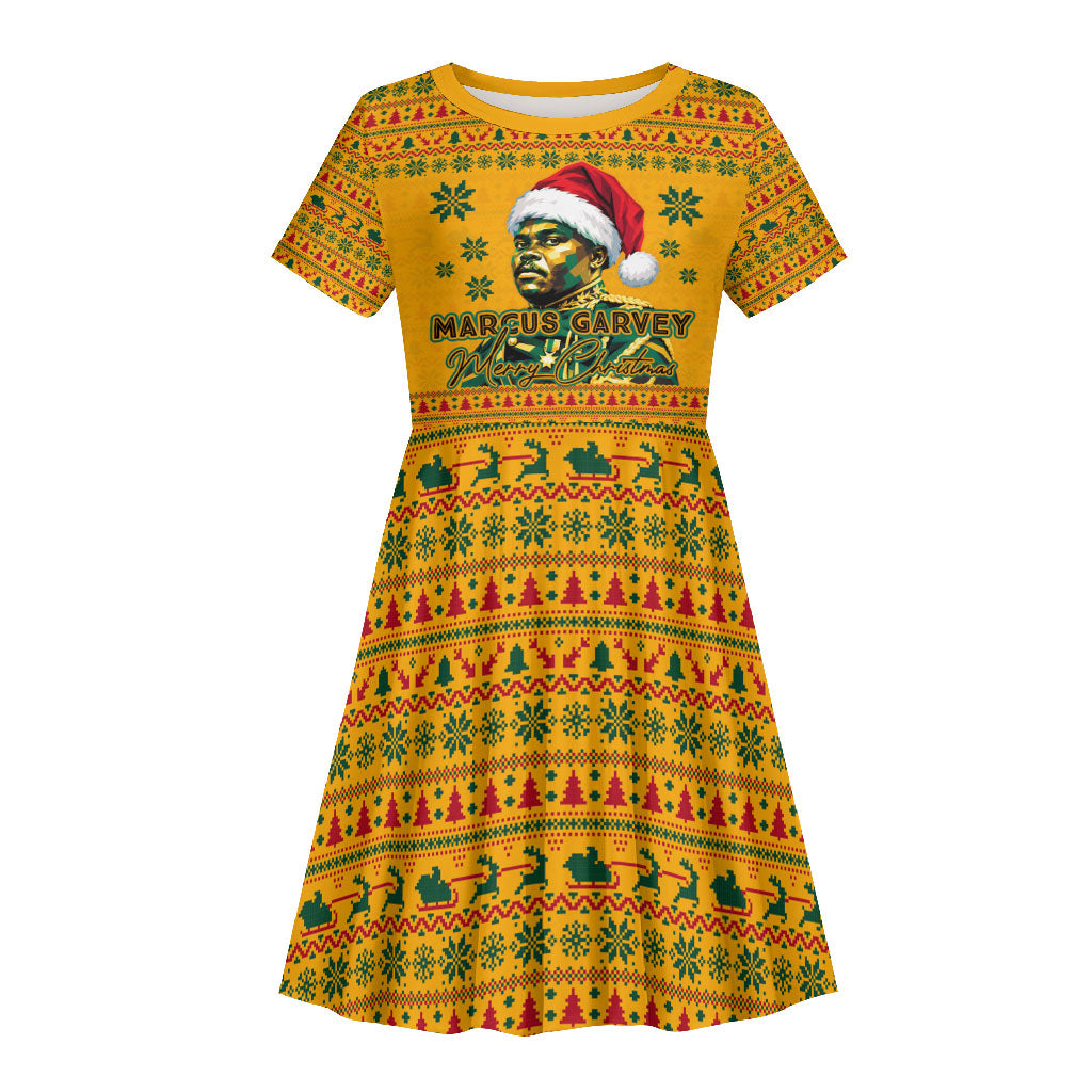 Marcus Garvey Christmas Kid Short Sleeve Dress Inspirational History Quote Ugly Knitted Pattern Festive