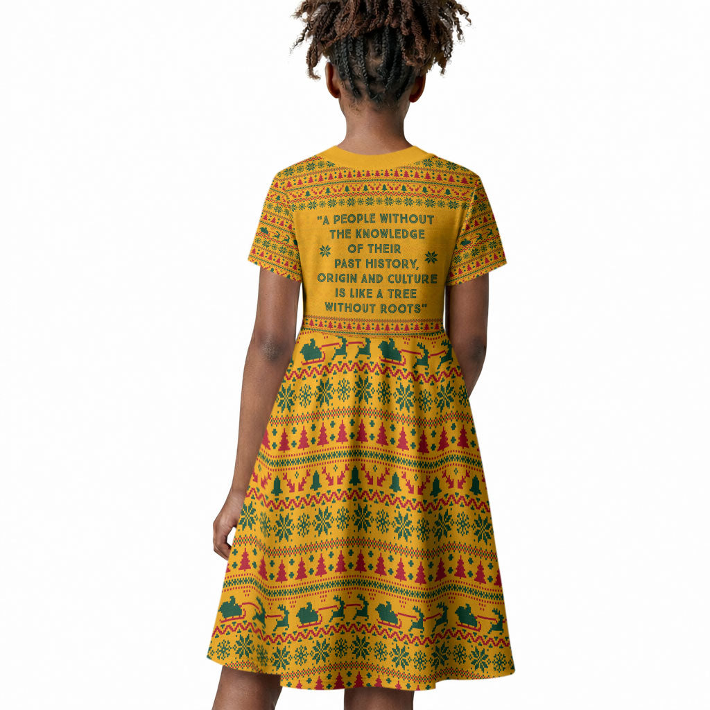 Marcus Garvey Christmas Kid Short Sleeve Dress Inspirational History Quote Ugly Knitted Pattern Festive