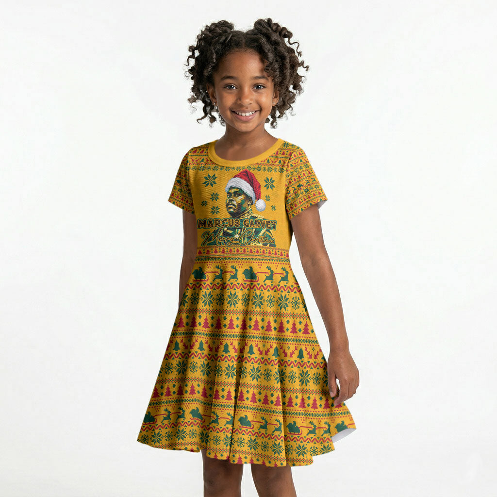 Marcus Garvey Christmas Kid Short Sleeve Dress Inspirational History Quote Ugly Knitted Pattern Festive