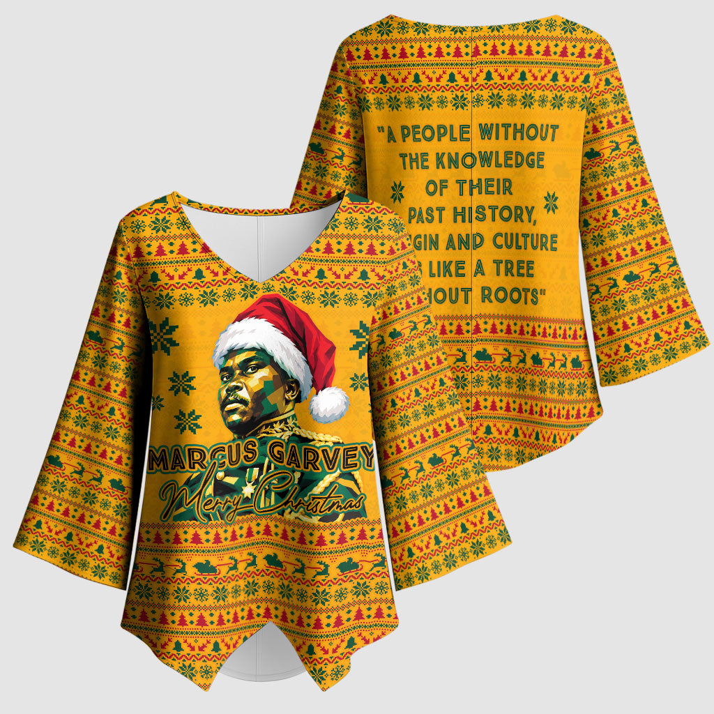Marcus Garvey Christmas Kimono Sleeve Blouse Inspirational History Quote Ugly Knitted Pattern Festive
