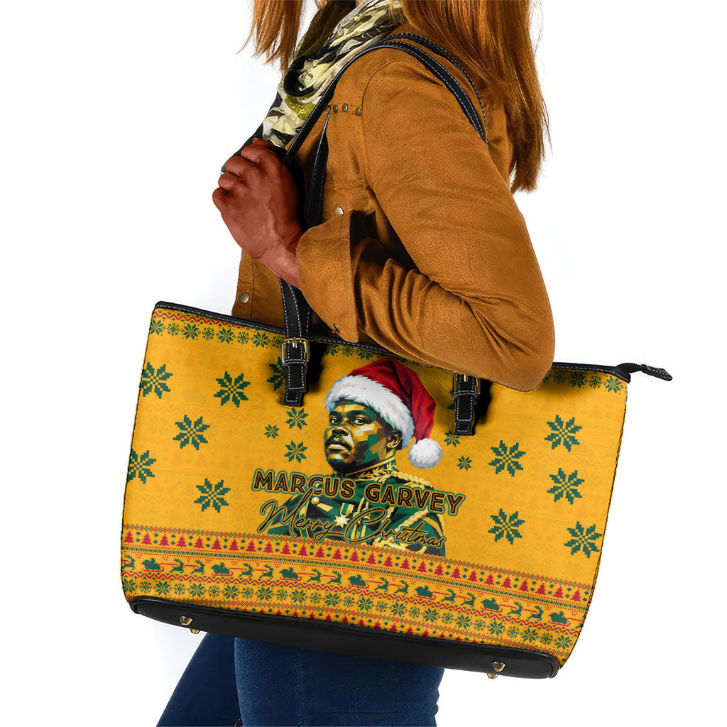 Marcus Garvey Christmas Leather Tote Bag Inspirational History Quote Ugly Knitted Pattern Festive