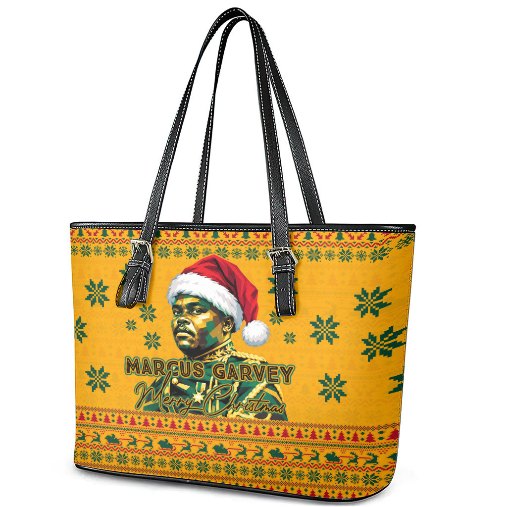 Marcus Garvey Christmas Leather Tote Bag Inspirational History Quote Ugly Knitted Pattern Festive