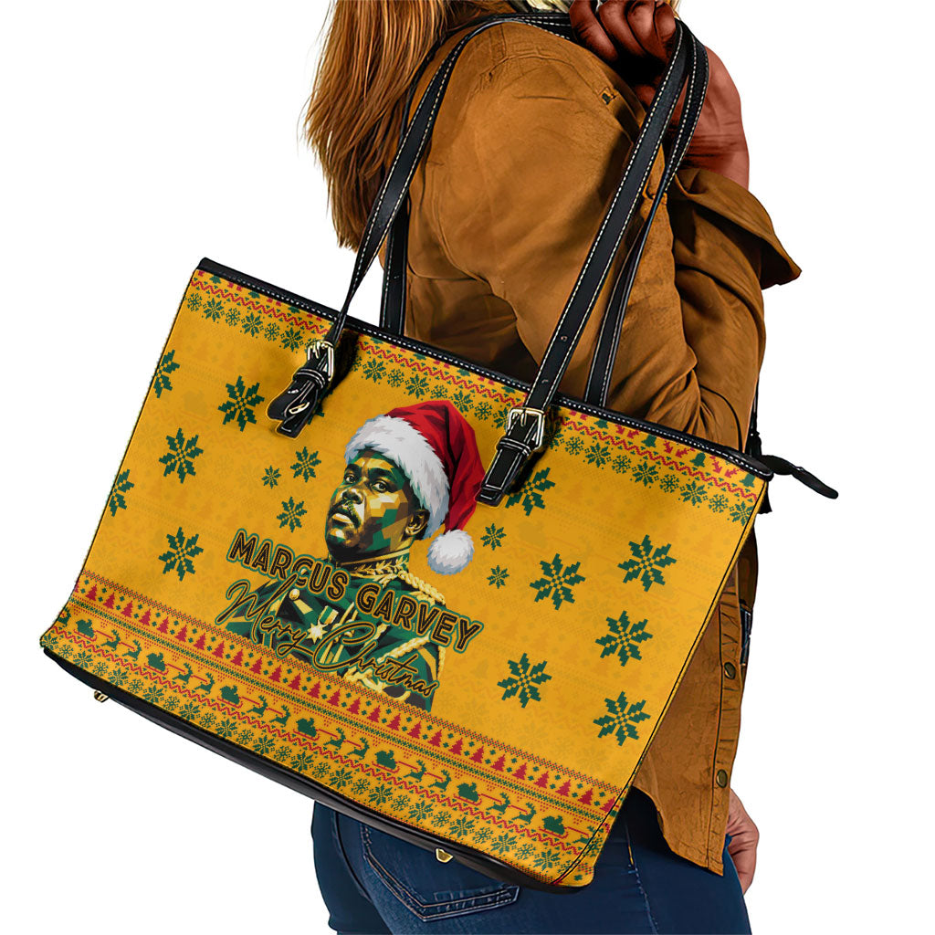 Marcus Garvey Christmas Leather Tote Bag Inspirational History Quote Ugly Knitted Pattern Festive