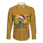 Marcus Garvey Christmas Long Sleeve Button Shirt Inspirational History Quote Ugly Knitted Pattern Festive