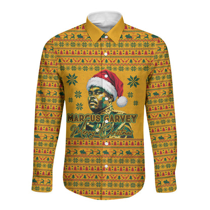 Marcus Garvey Christmas Long Sleeve Button Shirt Inspirational History Quote Ugly Knitted Pattern Festive